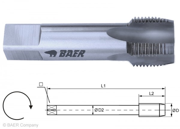 BAER HSSG Einschnittgewindebohrer Form D - G (BSP) 1/8 x 28