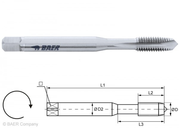 BAER HSSE Maschinengewindebohrer Form B - 7G - M 5 x 0,8 - DIN 371
