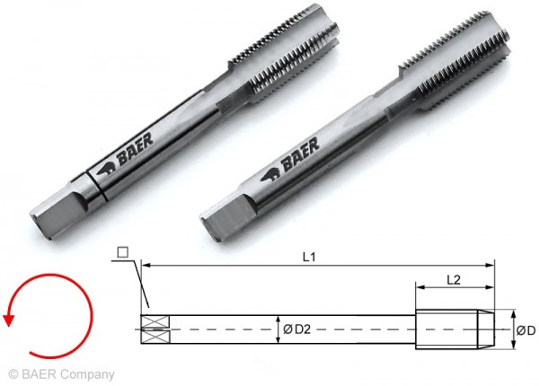 BAER HSSG Handgewindebohrer 2-tlg. Satz G (BSP) 1/4 x 19 - LINKS