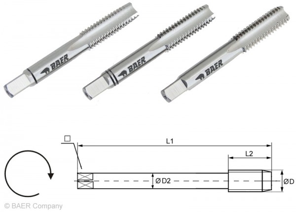 BAER HSSG Handgewindebohrer 3-tlg. Satz UNC 1.1/2 x 6