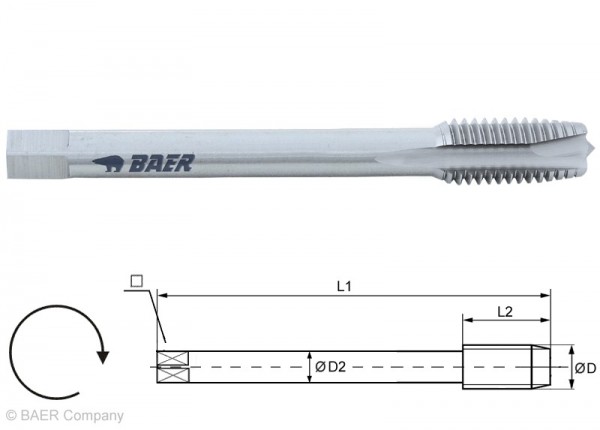 BAER HSSE Maschinengewindebohrer Form B +0,1mm - M 12 x 1,75 - DIN 376