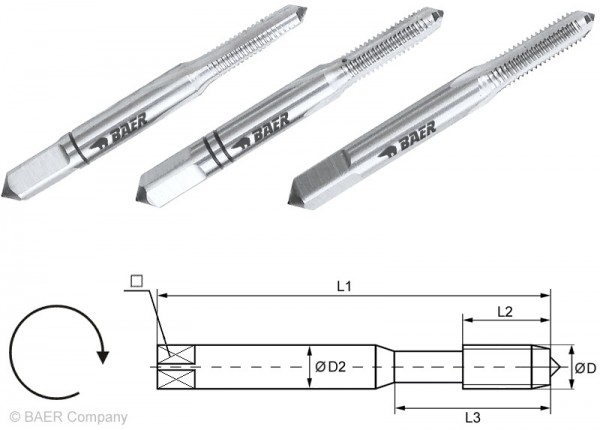 BAER HSSG Handgewindebohrer 3-tlg. Satz UNC Nr. 6 x 32
