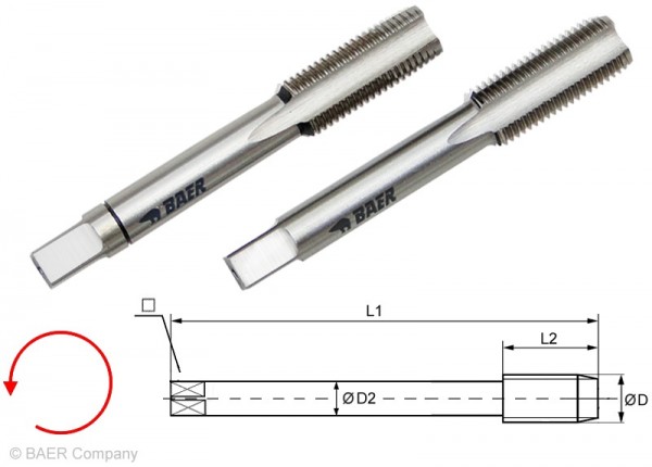 BAER HSSG Handgewindebohrer 2-tlg. Satz UNF 1/4 x 28 - LINKS